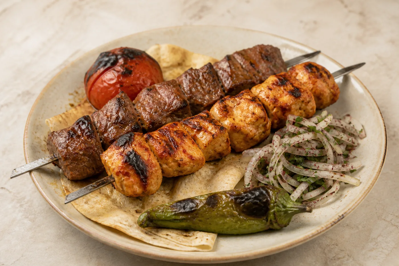 Lamb and chicken shish plate