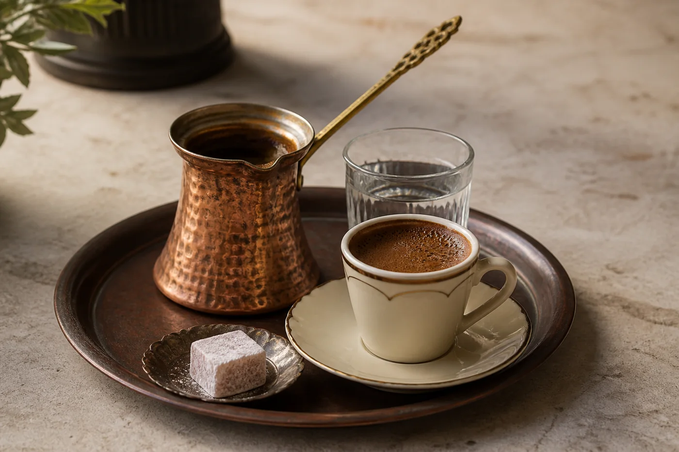 Traditional Turkish coffee service