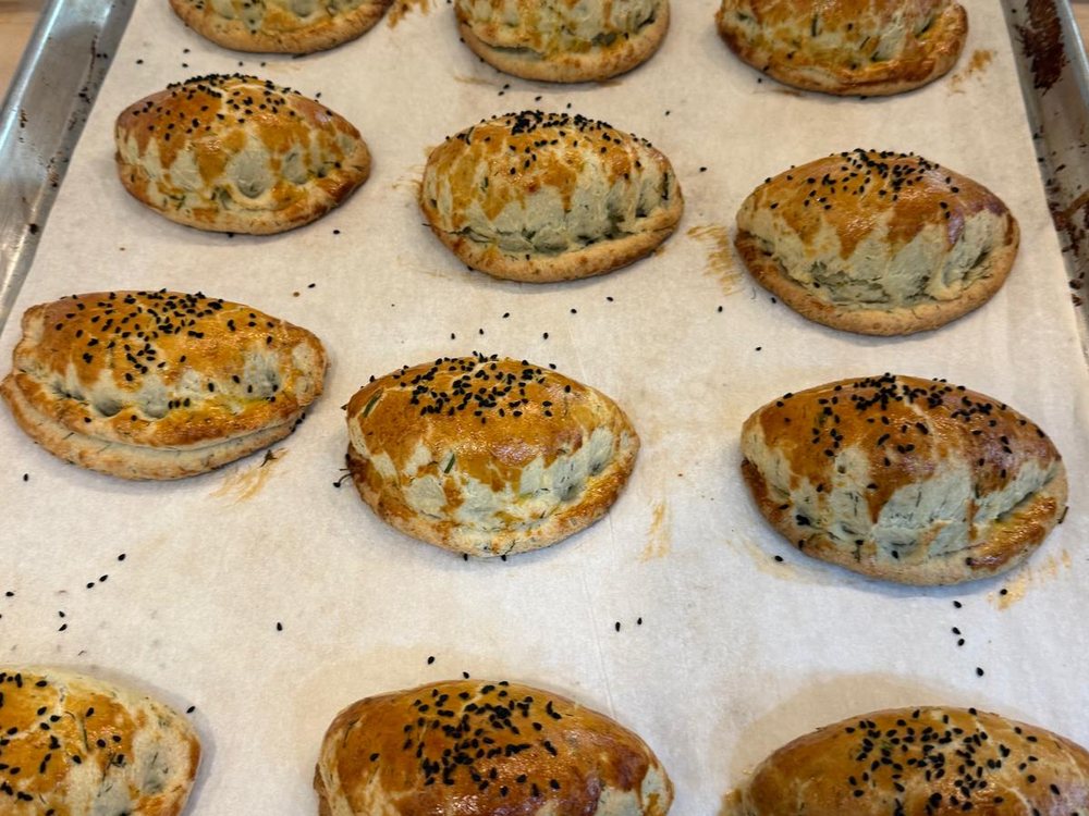 Poğaça on the tray from our oven