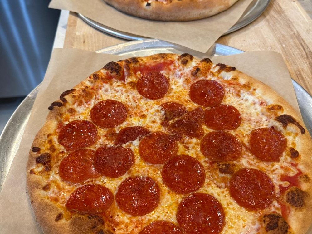 Pepperoni pizza fresh from the stone oven